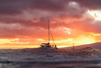 Board from Waikiki Beach for a scenic Sunset Sail on the Hāwea - 50-Foot Catamaran, Small Group Energy (Up to 49 People)