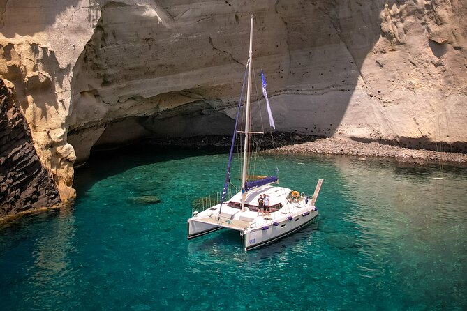 Catamaran Full-Day of Milos and Poliegos With Lunch & BBQ - Gerakas (about 1 hour): longer swim time in clear water