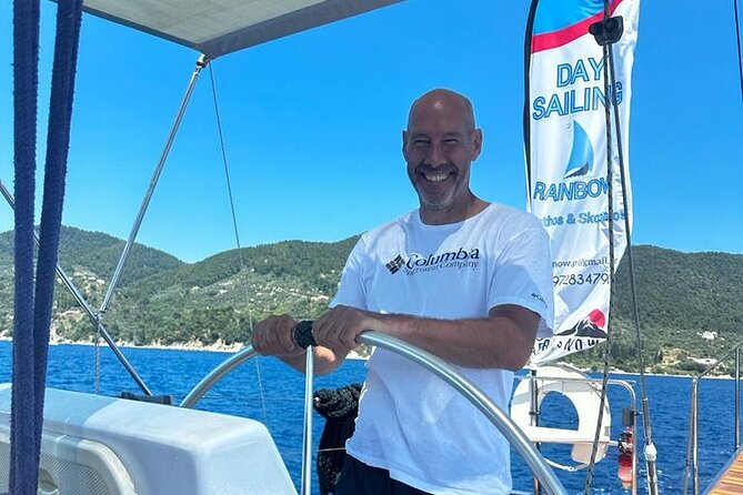 Day sailing Skiathos Skopelos with lunch on Rainbow yacht - Skopelos from close to shore: Mamma Mia Beach and Elios Beach views