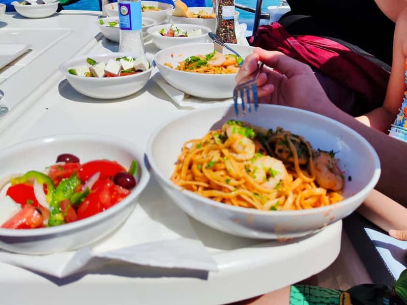 Dia Sailing Cruise With All-inclusive Meal And Drinks - The On-Board Meal and Drinks: Pasta, Greek Salad, and Unlimited White Wine