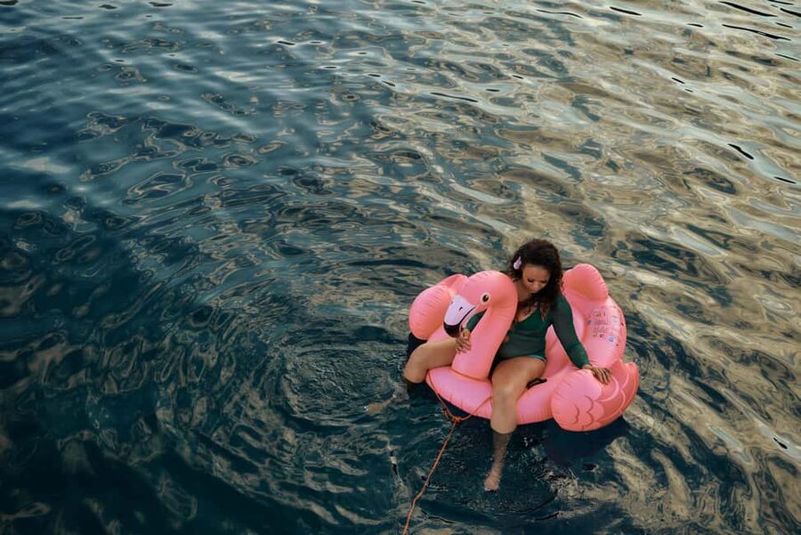 Hersonissos: Sunset Catamaran Cruise with Snacks and Drinks - The water stop at Agios Georgios Bay (swim, snorkel, SUP, fish)