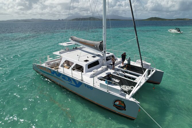 Icacos: Luxury Sailing Catamaran All Inclusive Beach and Snorkel - Deck fun is built in: slides, swings, water mats, and flotation