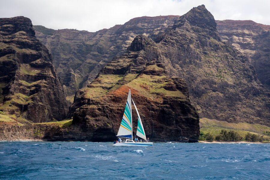 Kauai: Napali Coast Sunset Sailboat Tour with Dinner - Boarding the 50-foot catamaran: what it feels like onboard