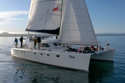 Luxury Sailing - Māori Rock Carvings - Taupo Sailing Adventures - Tiua onboard: covered cockpit, cabins, and practical comfort