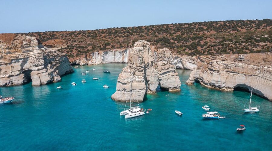 Milos: Full Day Luxury Catamaran with Full Meal & Open Bar - The return route: Sykia Cave, Cape Vani, and Klima’s postcard harbor