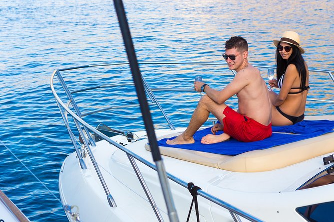 Private Motor Yacht Cruise with BBQ, Open Bar & Transfers - Thirassia and the rocky-island Saint Nicolas Chapel