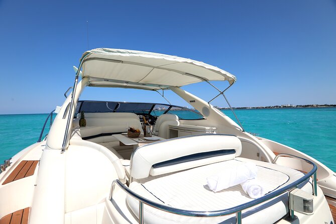 Private Premium Yacht 46FT Rental in Cancún - On-Board Comfort: Water Toys, Soft Drinks, and Bring-Your-Own Food