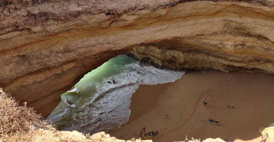 Quarteira: Benagil Cave Guided Catamaran Day Cruise & Drink - From Vilamoura to Benagil: what a catamaran really adds
