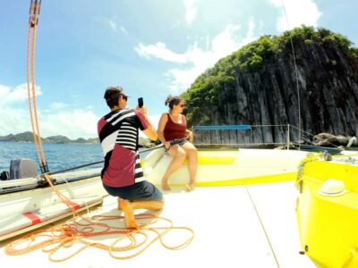 Sailing catamaran in La Baie des Saintes - Finding Saga in Terre de Haut (and what to bring)