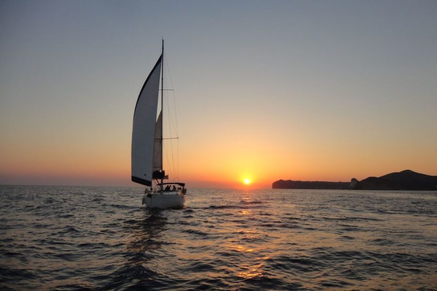 Santorini Caldera: Sunset Sailing Cruise with Meal - Mesa Pigadia swim and snorkel: the caldera’s “hands-on” break