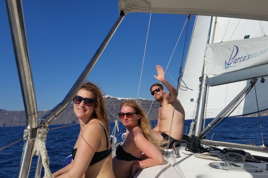 Santorini Caldera: Sunset Sailing Cruise with Meal - Small group size and attentive crew work
