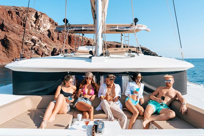 Santorini Catamaran Cruise: with Lunch, BBQ, Open Bar, Transfers - Caldera views on the way back: don’t miss this quiet stretch