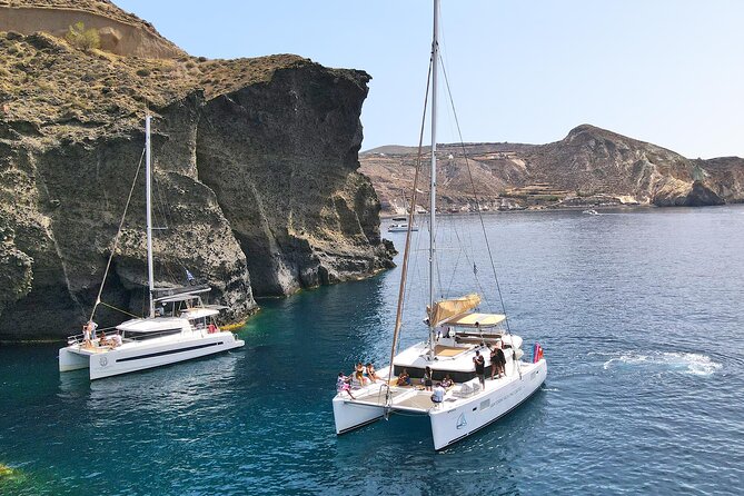 Santorini Catamaran Cruise: with Lunch, BBQ, Open Bar, Transfers - Volcano hot springs (1 hour): sulfur soak, not a beach day