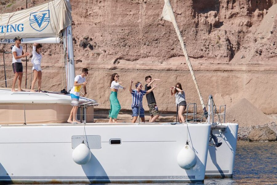 Santorini Gold Catamaran Cruise with Snorkel, BBQ & Open Bar - Vlychada Marina to the open sea: how this 5-hour cruise feels