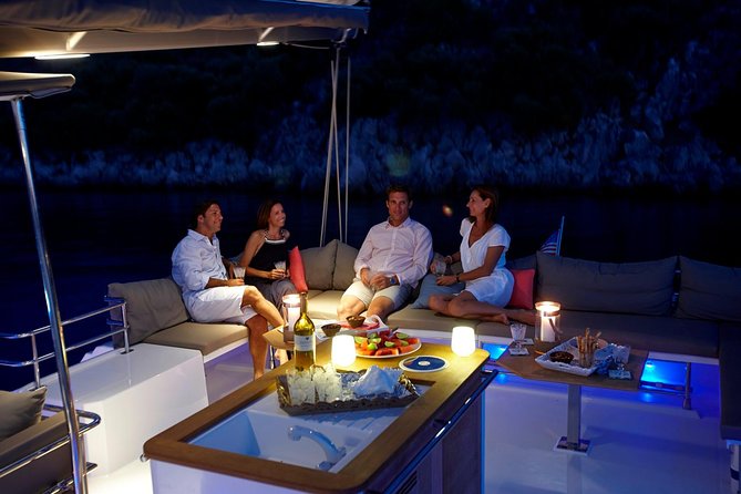Santorini Luxury Catamaran Sunset Cruise with BBQ, Drink and Transfer - White Beach: longest swim and the onboard BBQ menu