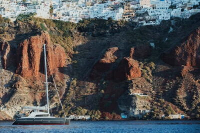 Santorini: Private Catamaran Cruise with BBQ Meal and Drinks - Thirassia and Manolas: the calmer side of the Caldera