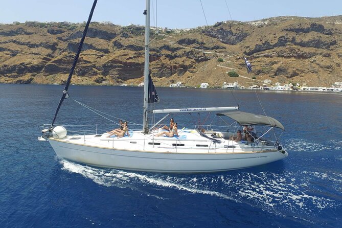 Santorini Private Daytime Sailing Cruise with Meal, Drinks &Transfer included - Thirasia swim bay: where the day turns from sightseeing to relaxation