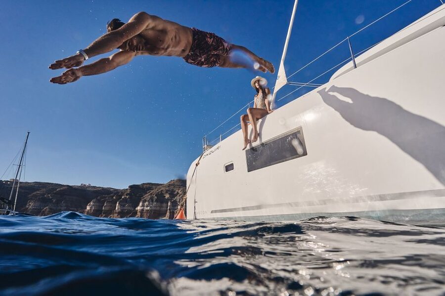 Santorini: Southern Island Luxury Catamaran Cruise with Meal - Red Beach and White Beach: The Best Color Stops, With Real Swim Time