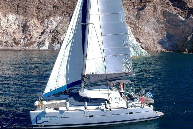 Santorini: Standard Small-Group Catamaran Cruise with Food/Drinks - The safety briefing and the small boat rules that matter