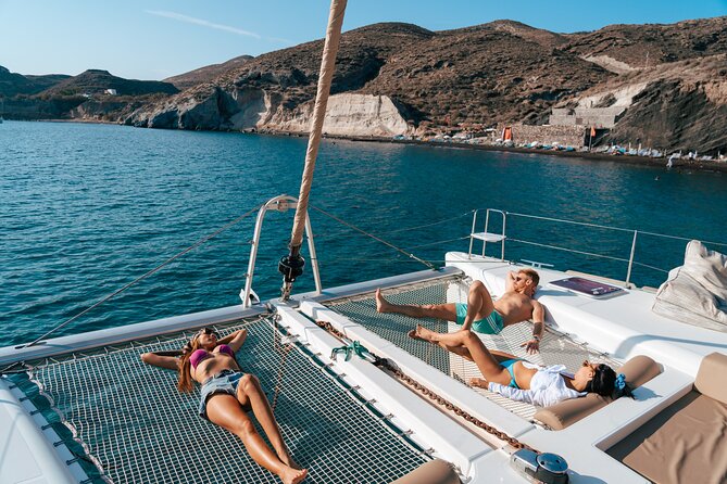 Santorini Sunset Sailing Cruise: Dinner, BBQ, Open Bar, Transfers - Mesa Pigadia Beach: Your Swim, Snorkel Time, and Greek Dinner