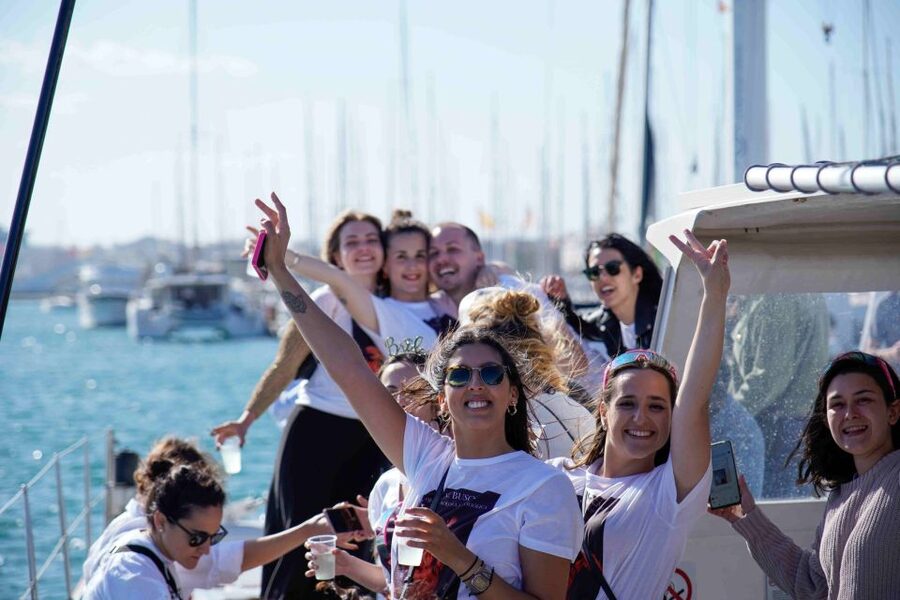 Valencia: Catamaran Party Boat with Lunch - Sun Spots on a Catamaran: Awning Area vs Nets