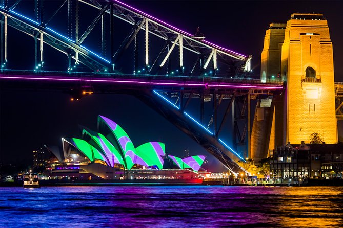 Vivid 90-Minute Sydney Harbour Catamaran Cruise with BYO Drinks - Vivid Sydney from the water, with the good seats built in